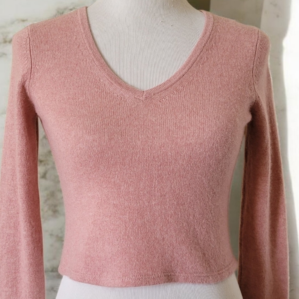 Reformation Cashmere Pink V Neck Cropped Sweater S